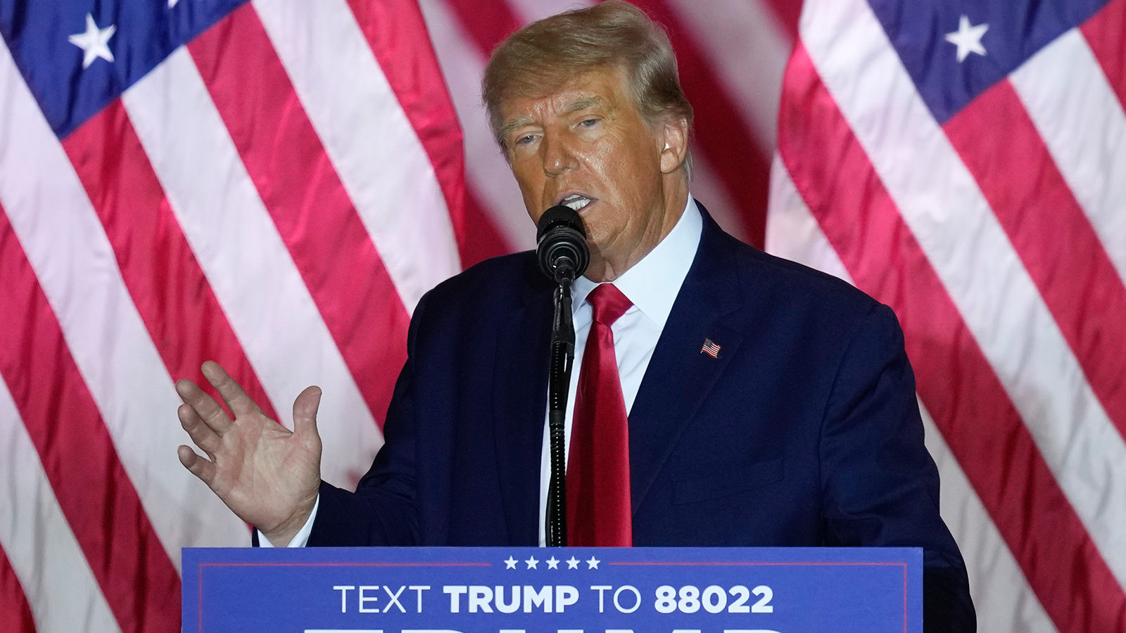 FILE - Former President Donald Trump speaks as he announces a third run for president, at Mar-a-Lag...