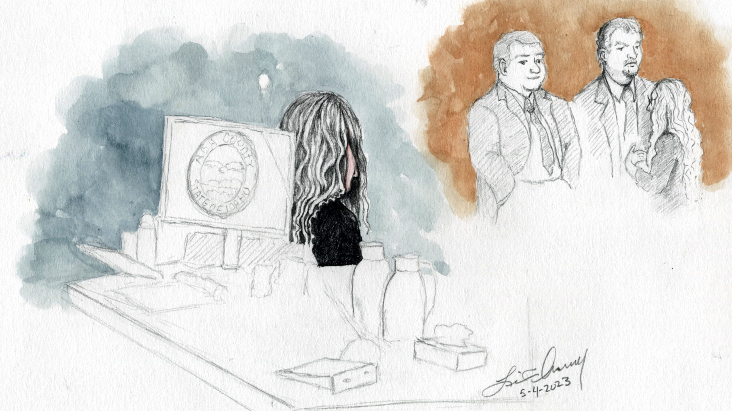 back of Lori Vallow Daybell pictured in court sketch...