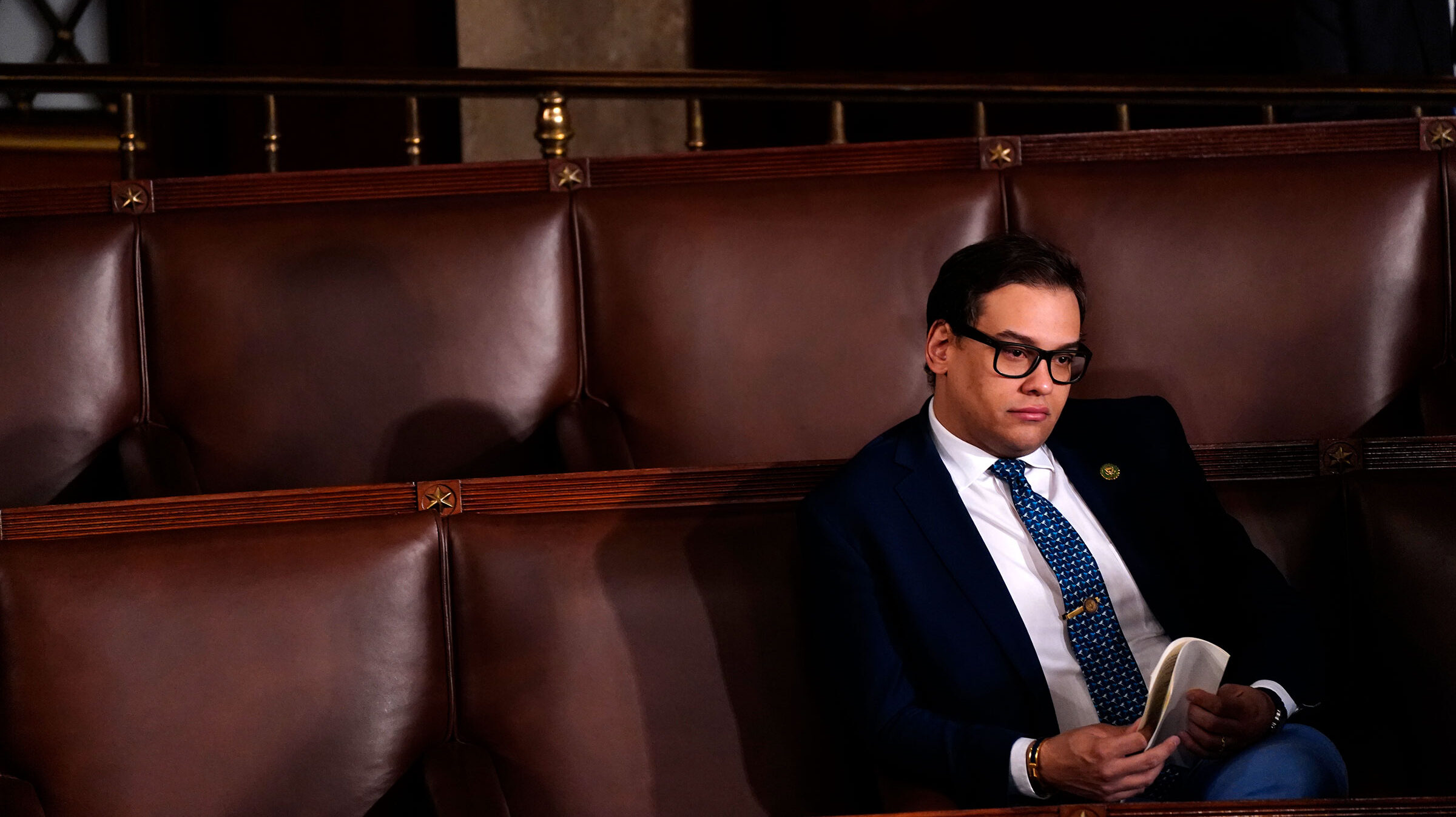 Representative George Santos, a Republican from New York, during a joint meeting of Congress with S...