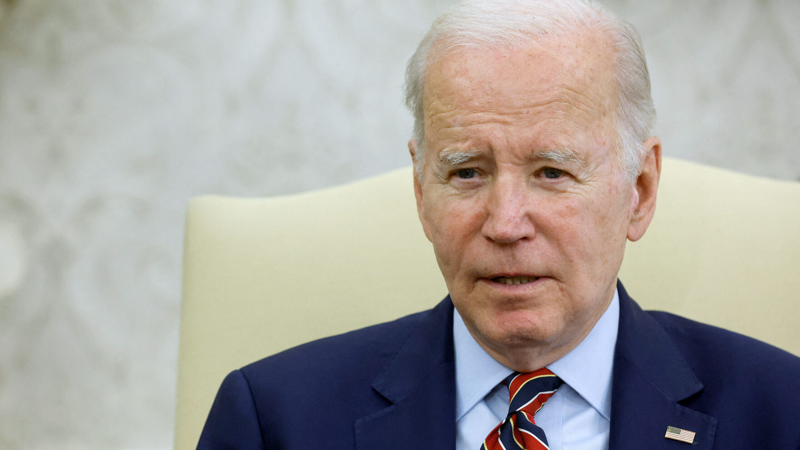 President Joe Biden looks on during a meeting with Spanish Prime Minister Pedro Sanchez at the Whit...