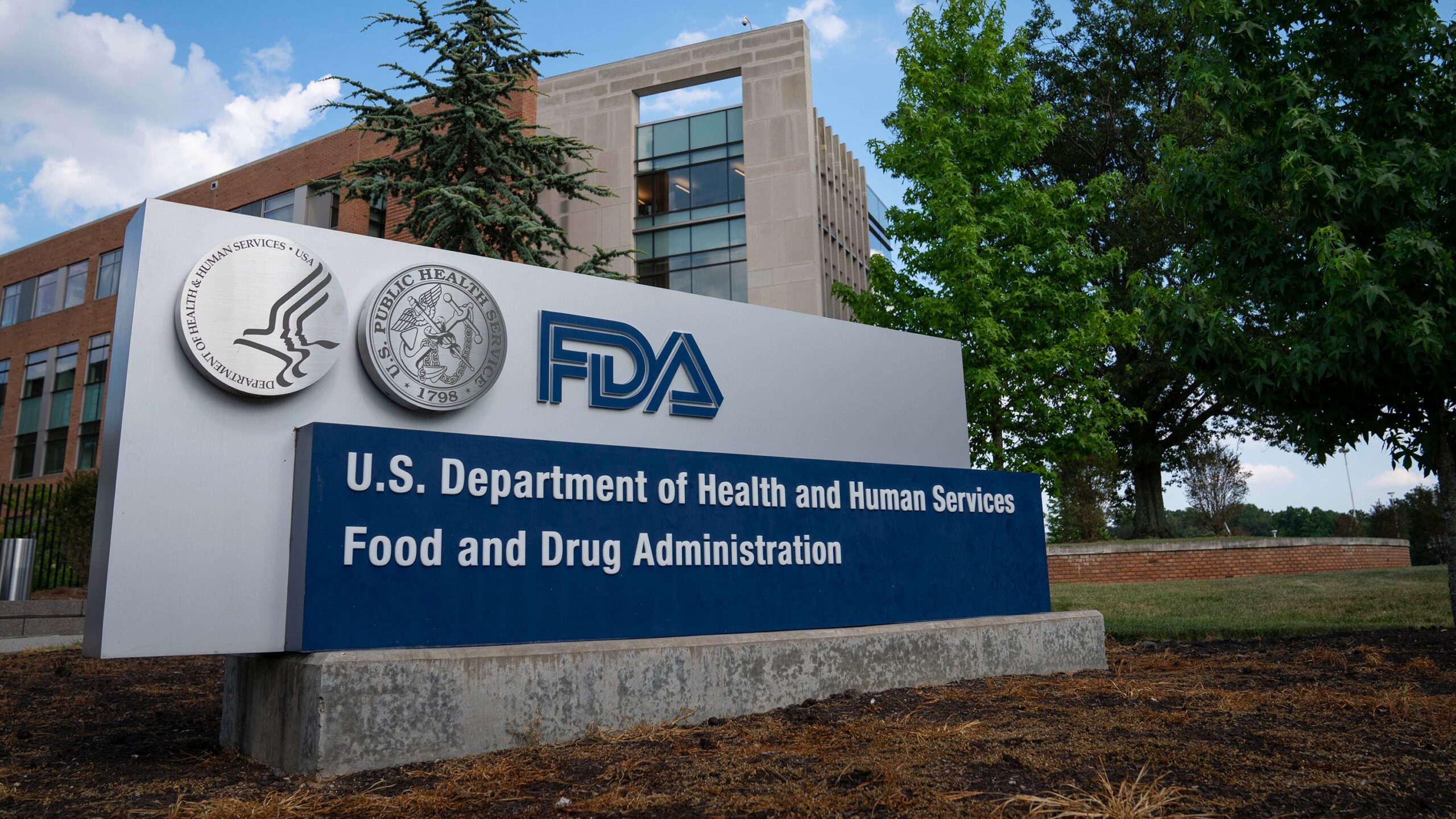 A sign for the Food And Drug Administration is seen outside of the headquarters on July 20, 2020 in...
