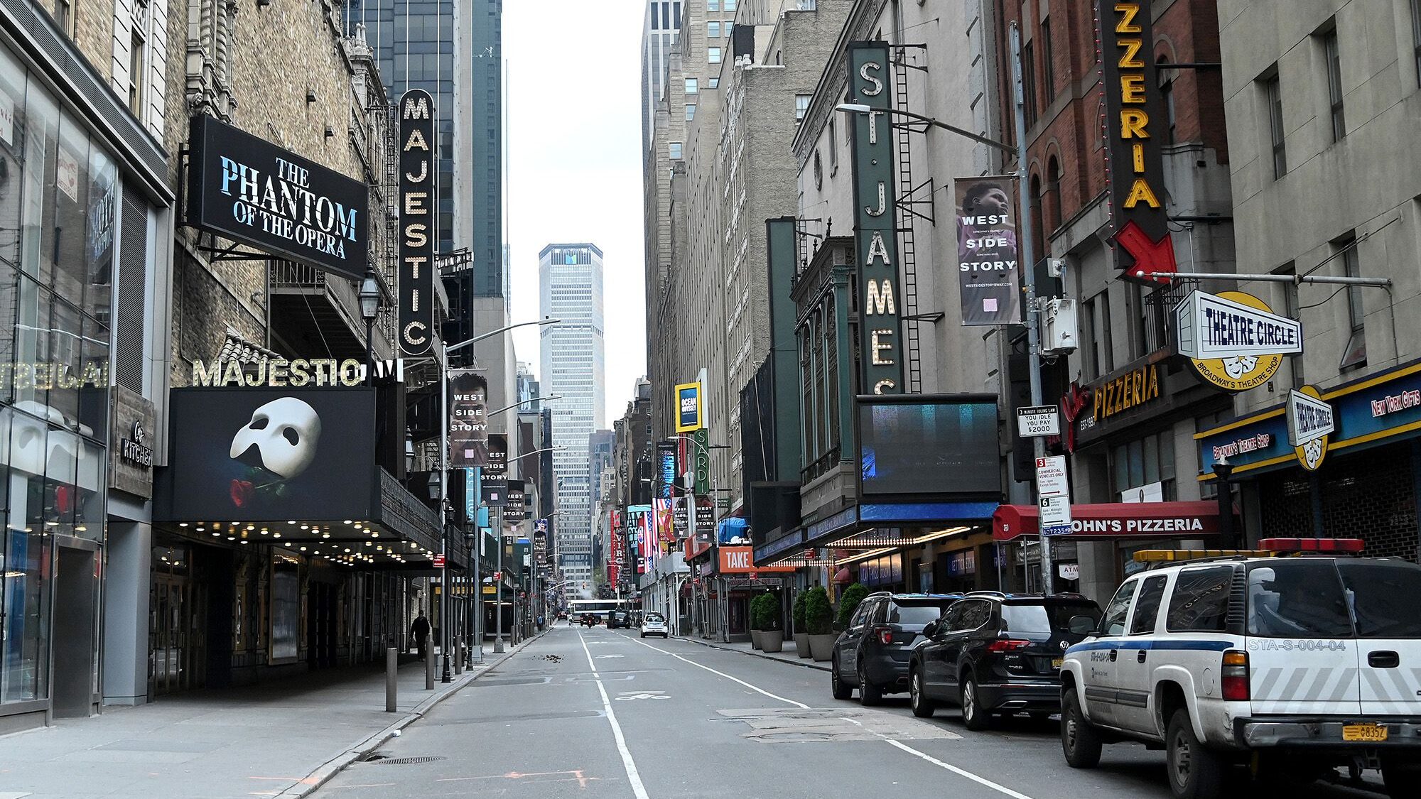 Image of Broadway theaters in New York City. A strike vote Thursday by the union representing 1,500...