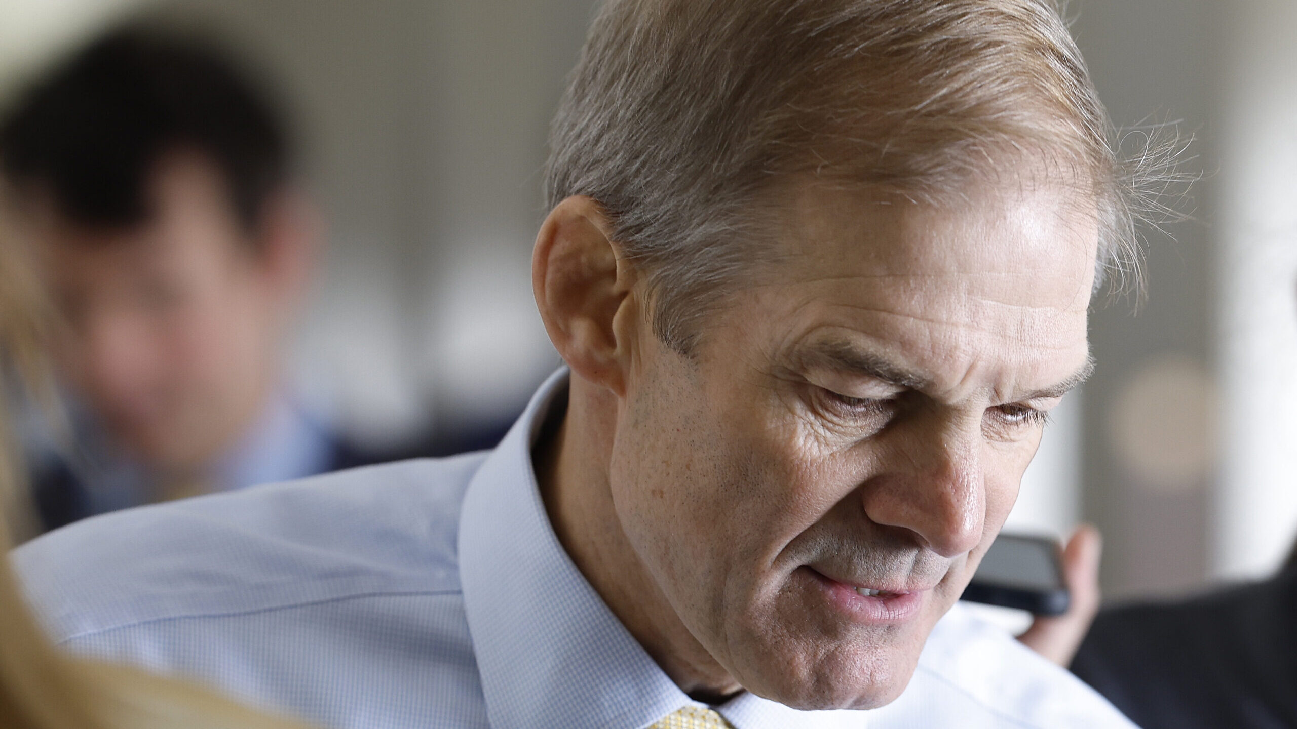 Rep. Jim Jordan (R-OH) returns to a House Republican caucus meeting at the Longworth House Office B...