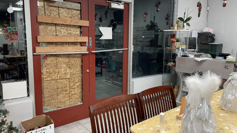 Vandalized nail salon interior...