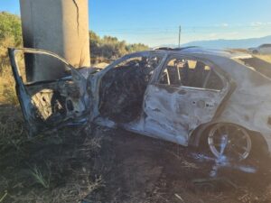 A man died after his car crashed and caught fire Saturday morning. (Courtesy: Department of Public Safety)