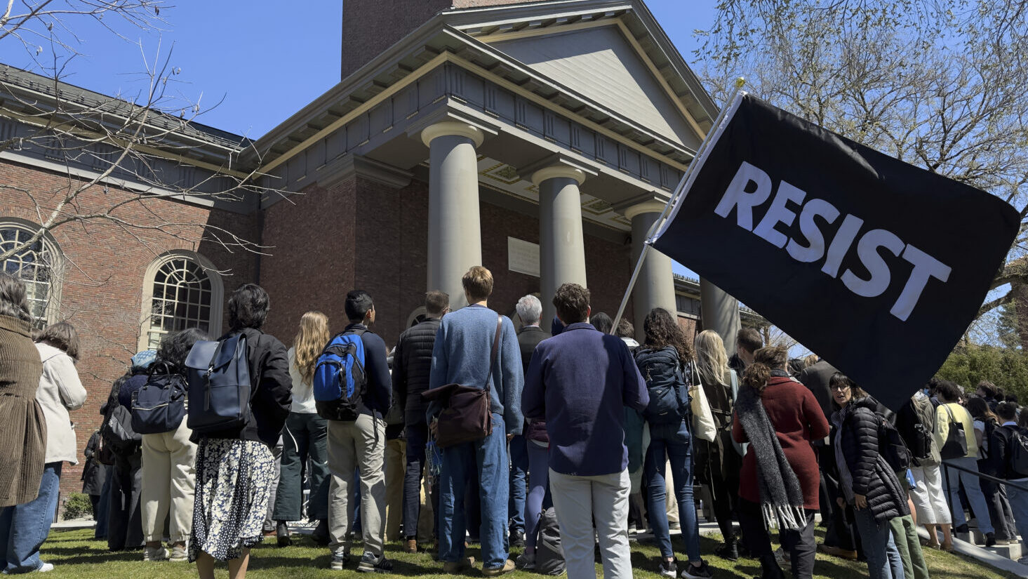 Students, faculty and members of the Harvard University community rally, Thursday, April 17, 2025, ...