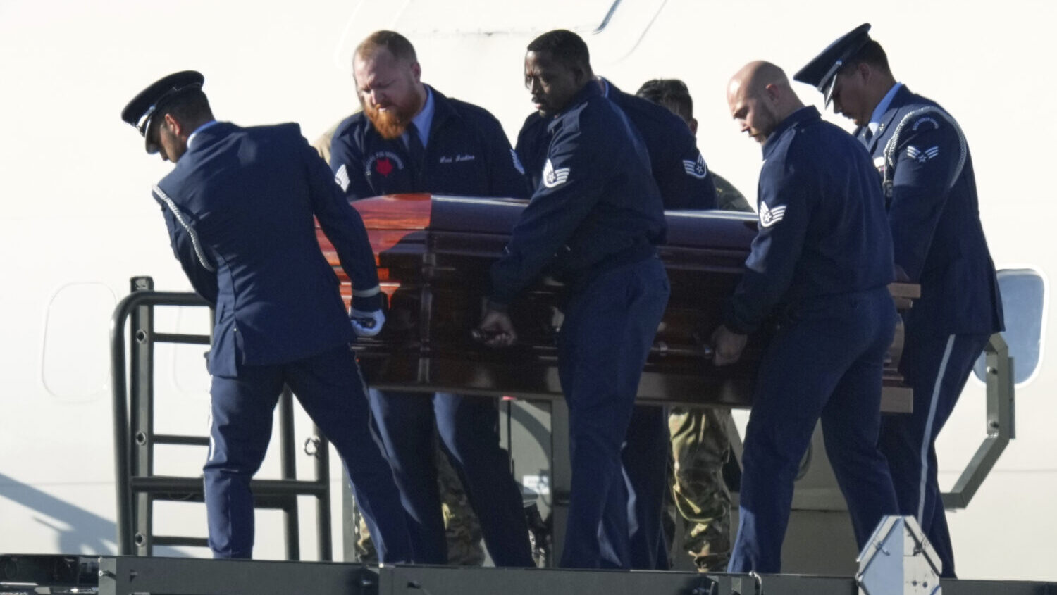 The casket containing the body of Charlie Kirk, the CEO and co-founder of Turning Point USA who was...