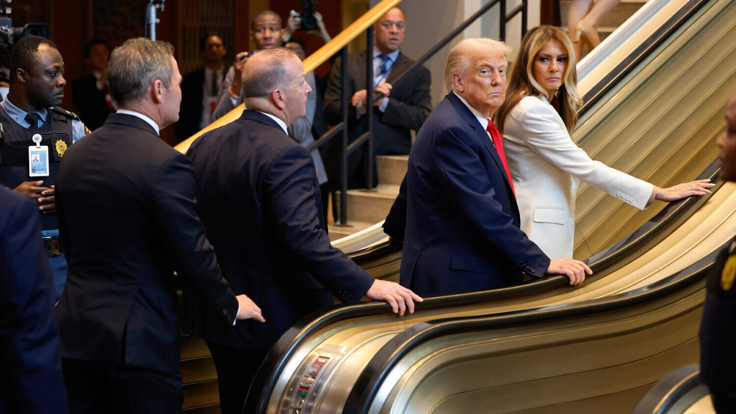President Donald Trump and First Lady Melania Trump arrive for the 80th session of the United Natio...