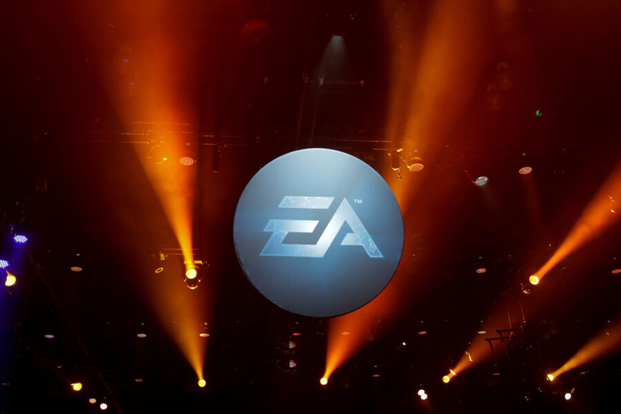 FILE - The logo for Electronic Arts is displayed during the Electronic Entertainment Expo in Los An...
