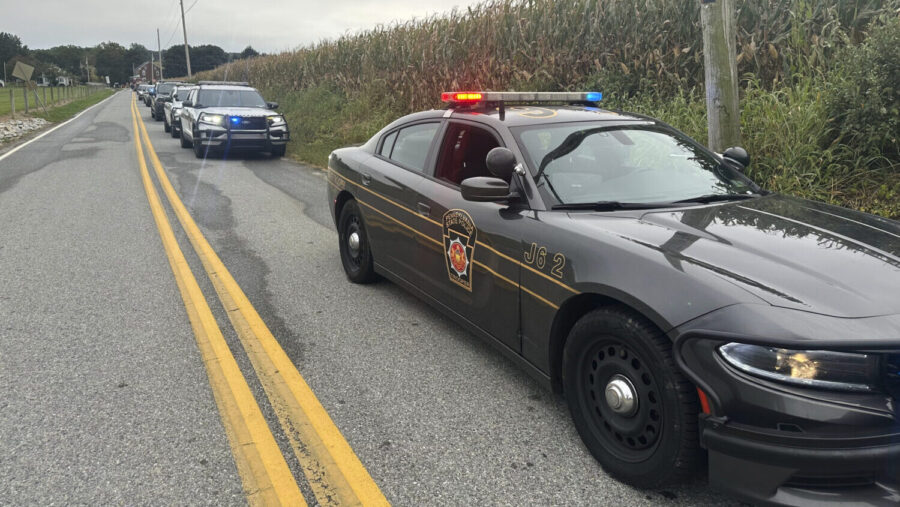Police cordon off the area around a shooting involving police officers in North Codorus, Pennsylvan...