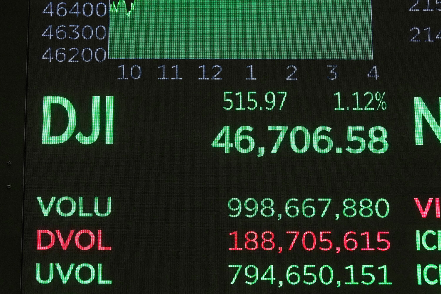 FILE — A board above the trading floor of the New York Stock Exchange displays the closing number...