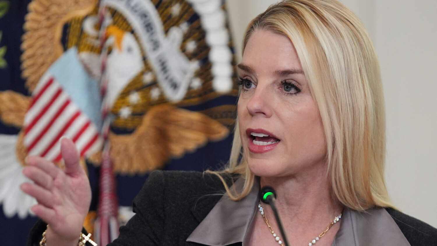 Attorney General Pam Bondi speaks during a roundtable on criminal cartels with President Donald Tru...