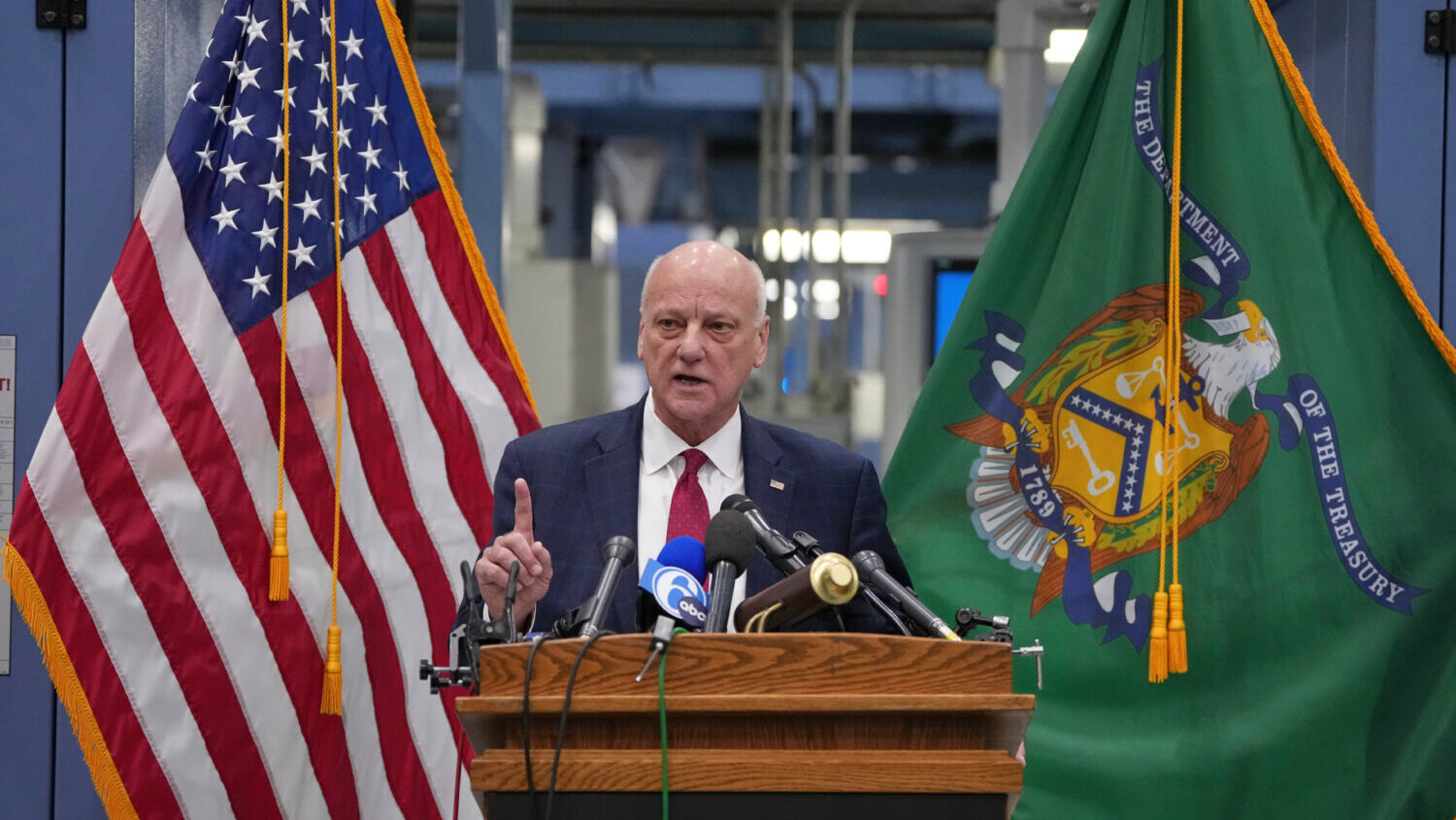 U.S. Treasurer Brandon Beach speaks during a news conference at the U.S. Mint in Philadelphia, Wedn...