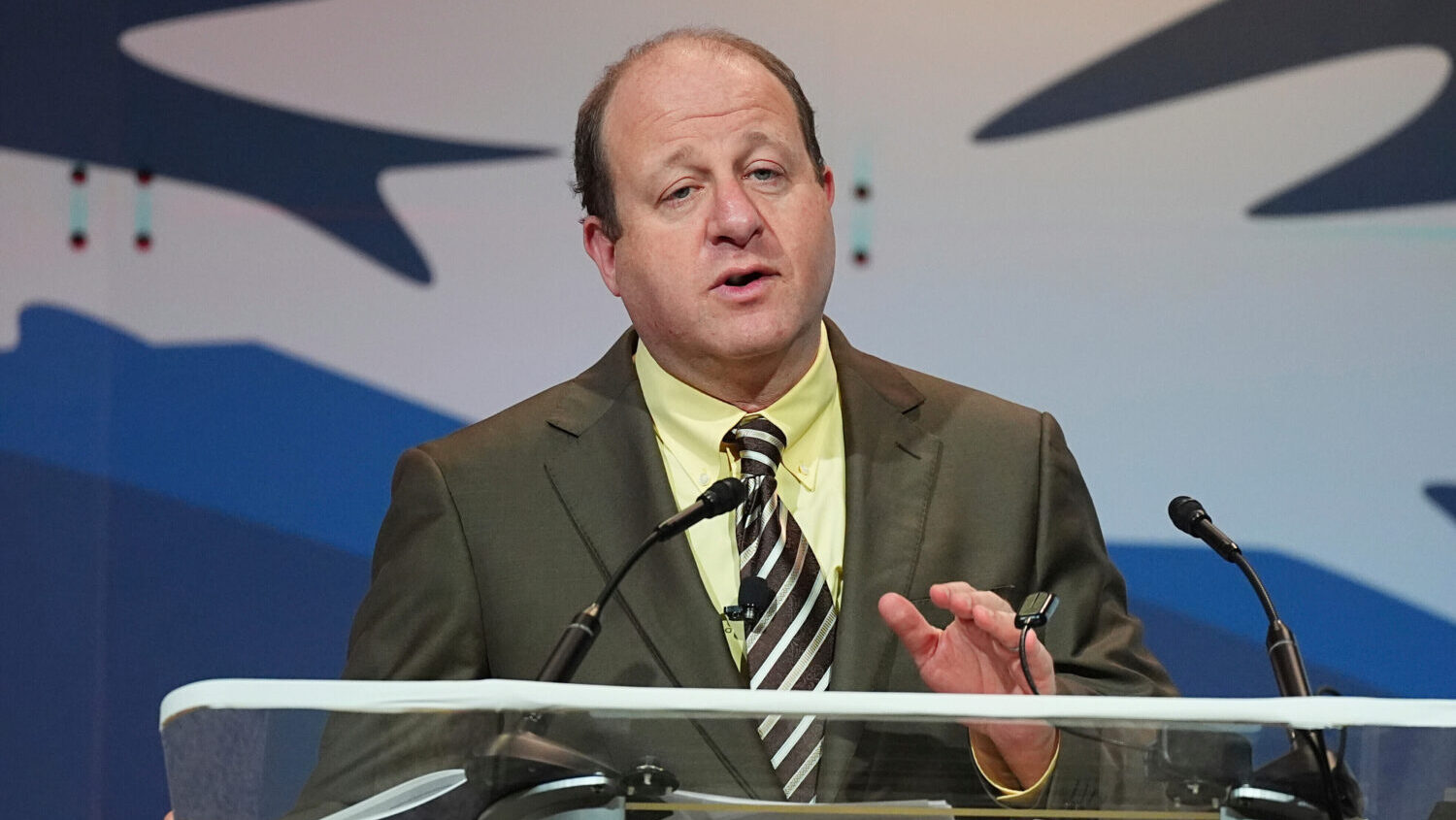 Colorado Gov. Jared Polis speaks to the National Governors Association at the Broadmoor Hotel in Co...