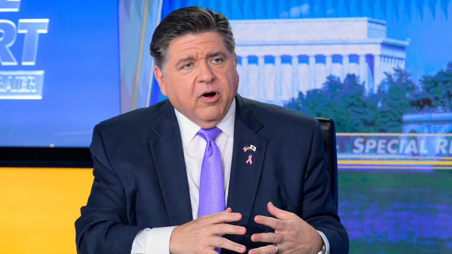Illinois Gov. JB Pritzker speaks during a taping of FOX News Channel's Special Report with Bret Bai...