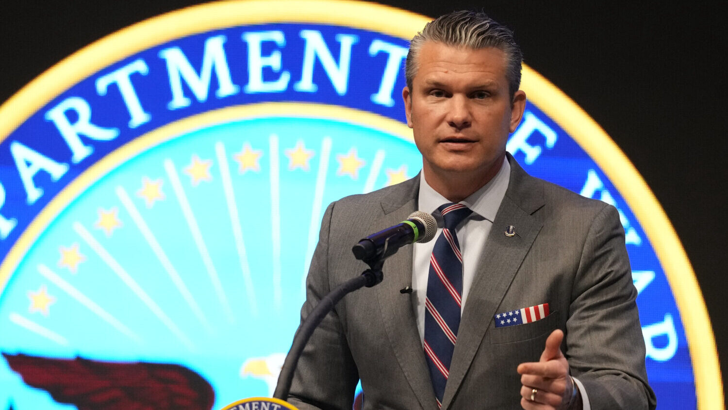 Defense Secretary Pete Hegseth speaks during the 4th annual Northeast Indiana Defense Summit at Pur...