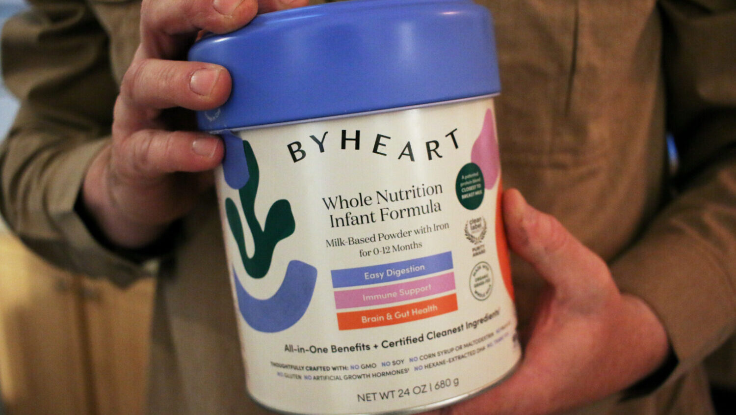 FILE - Stephen Dexter holds a container of ByHeart baby formula, which was recently recalled by ByH...
