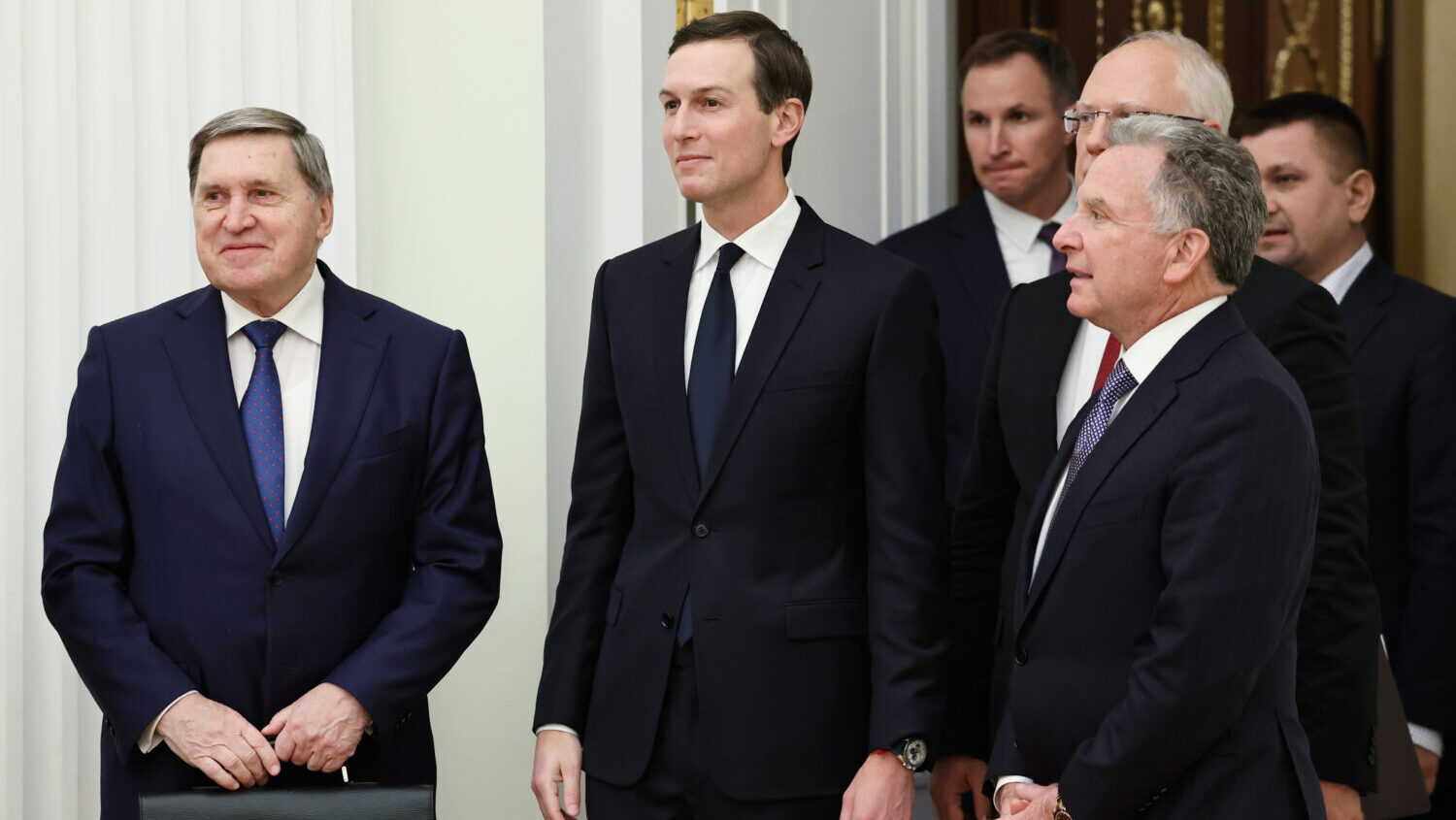 Russian Presidential foreign policy adviser Yuri Ushakov, left, U.S. President Donald Trump's son-i...