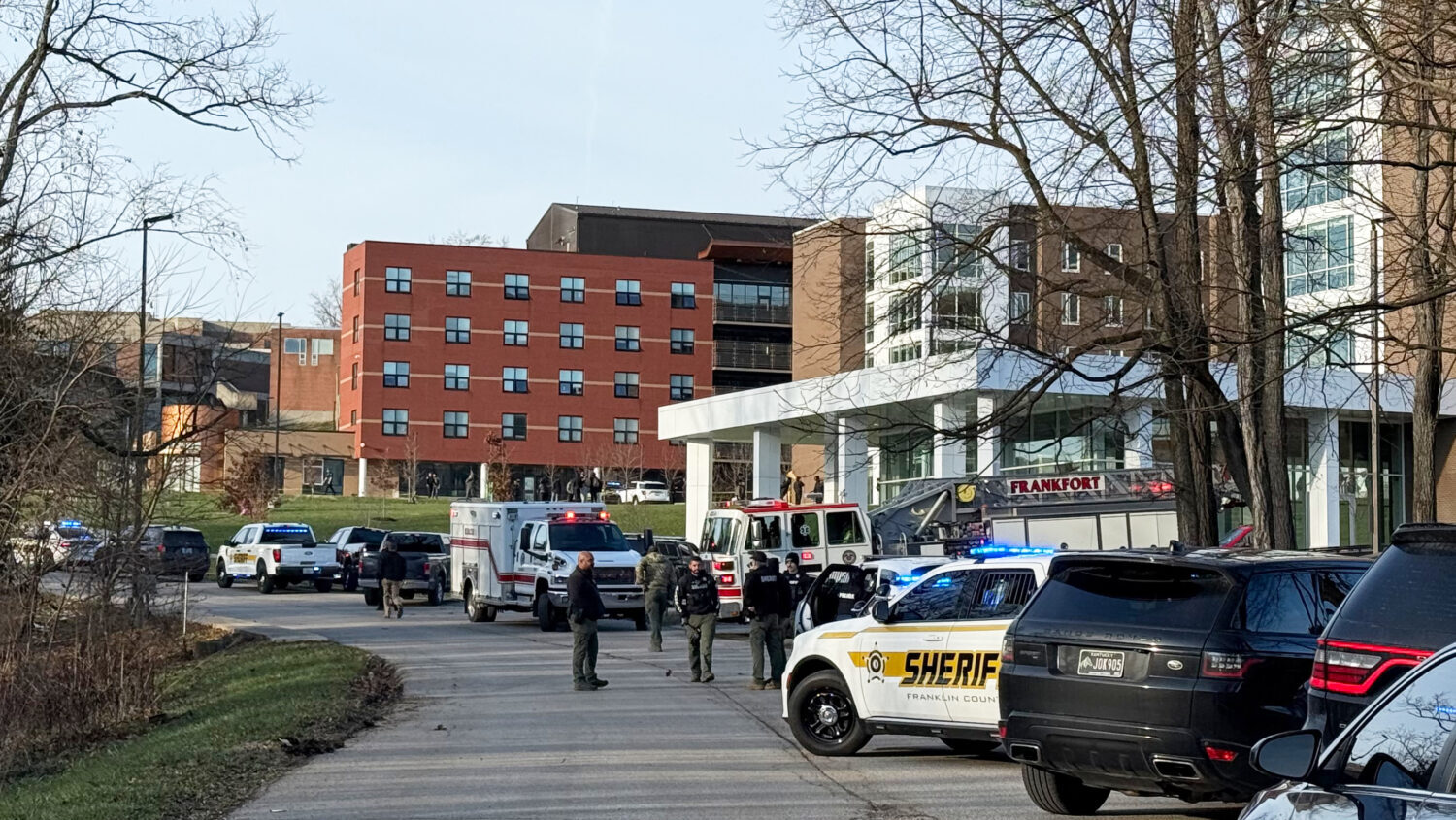 Law enforcement responds to a shooting at Whitney Moore Young Jr. Hall on Kentucky State University...