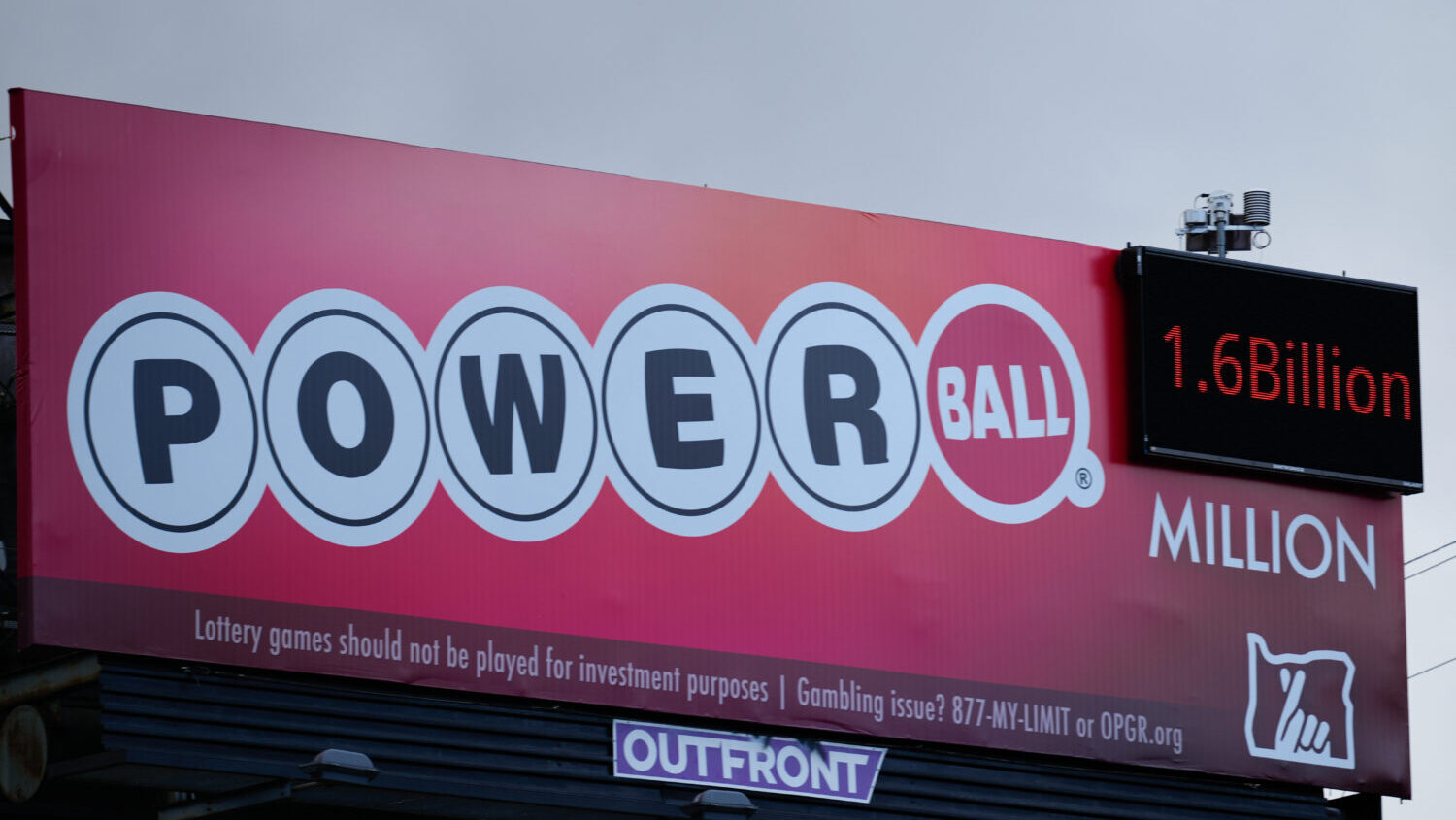 A billboard advertising the Powerball lottery is displayed, Monday, Dec. 22, 2025, in Portland, Ore...