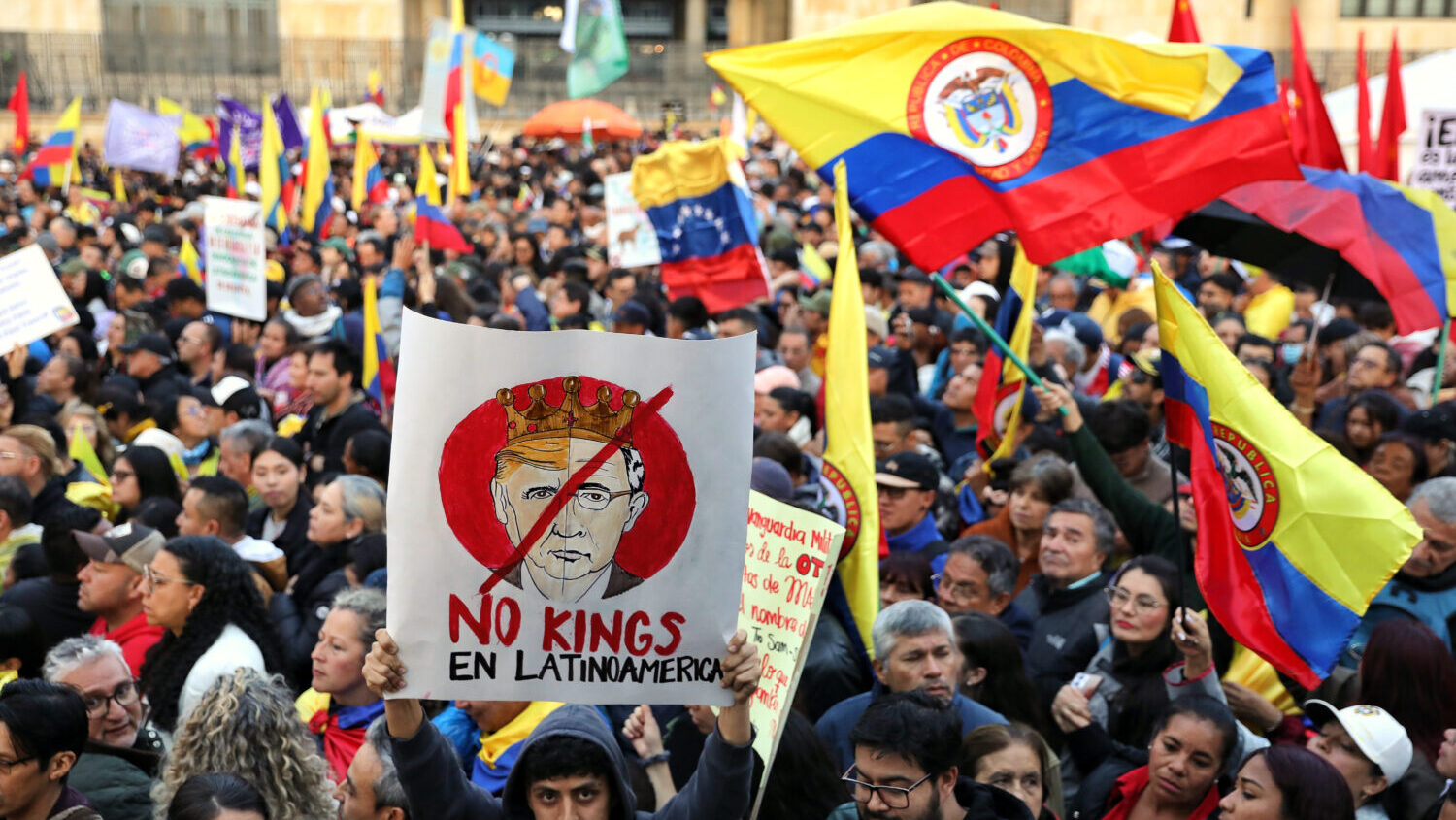 Supporters of Colombian President Gustavo Petro attend a rally he called to protest comments by U.S...