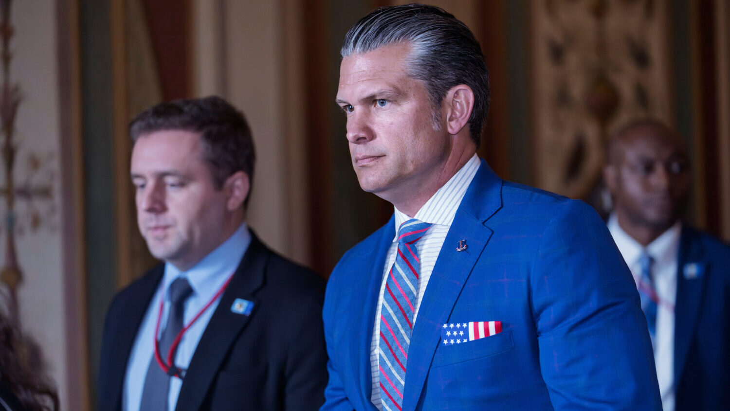 Defense Secretary Pete Hegseth arrives for a classified briefing with senators on the situation in ...