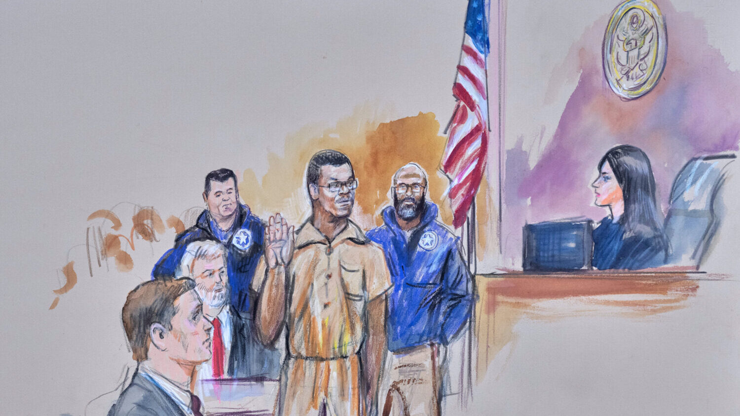 This courtroom sketch depicts Brian Cole Jr., 30, of Woodbridge, Va., the man accused of planting a...