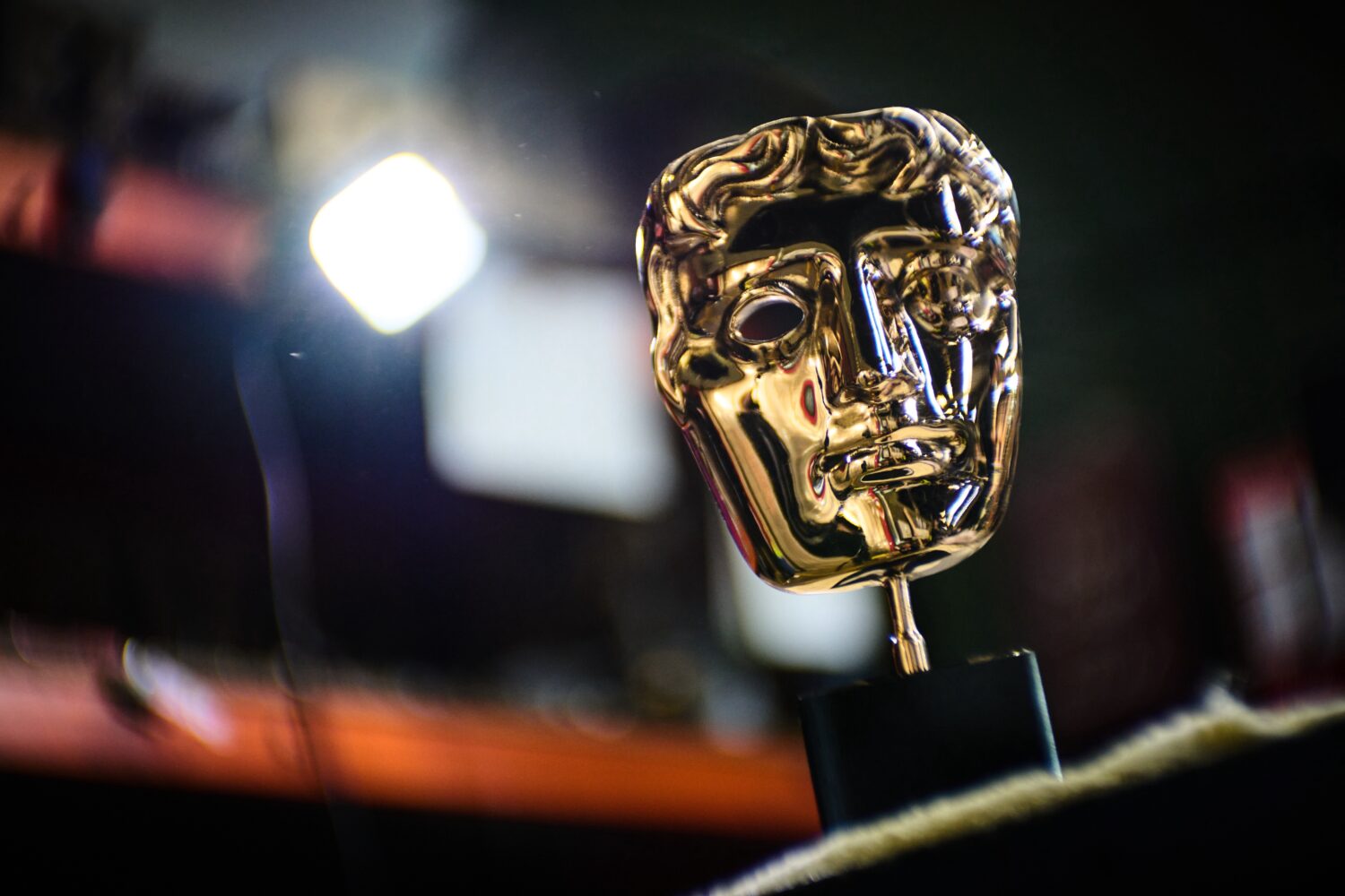 A completed British Academy Film Awards mask sits on a workbench at the FSE Foundry in Braintree, E...