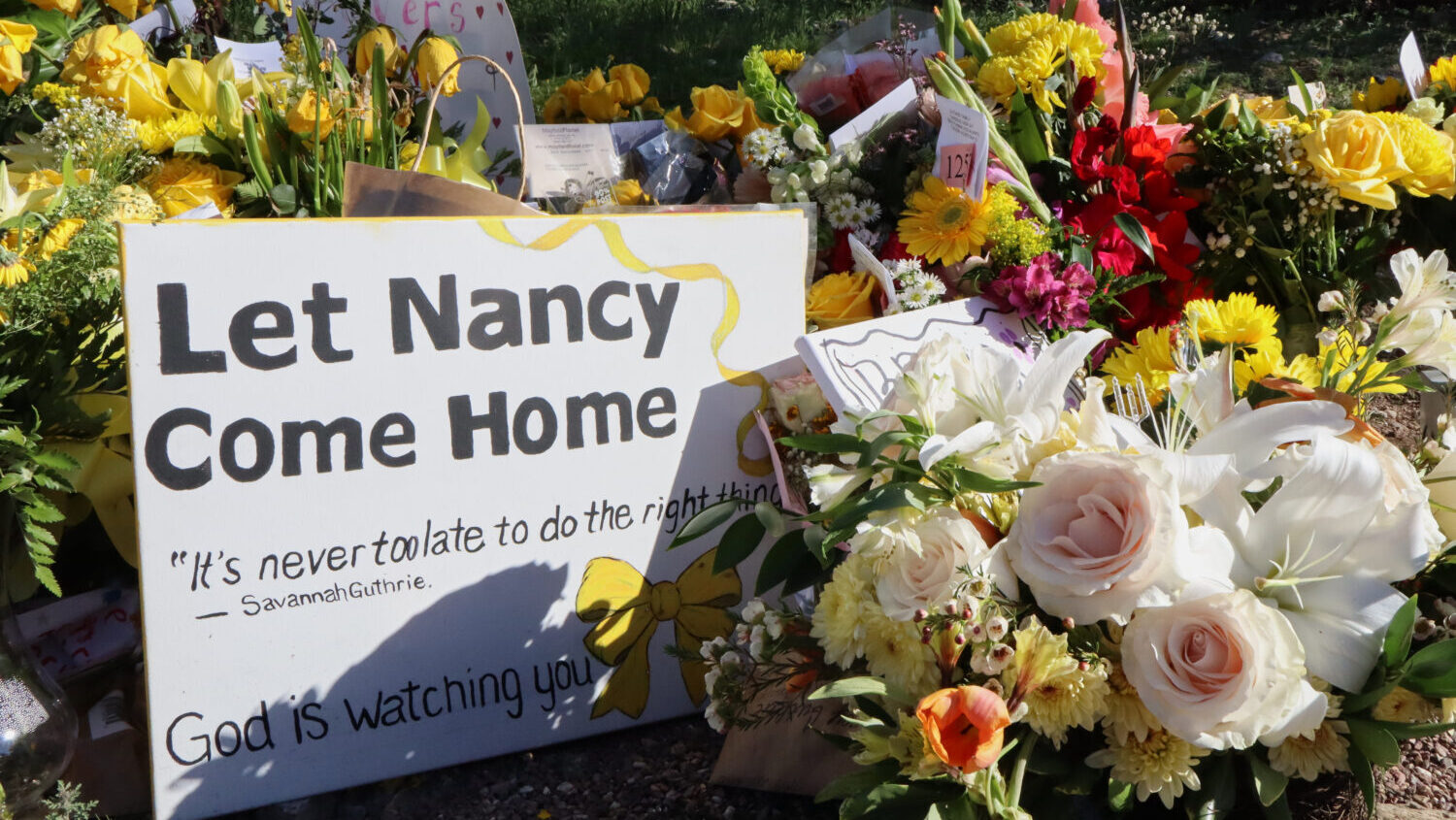 A memorial grows outside the home of Nancy Guthrie, the missing mother of "Today" show host Savanna...
