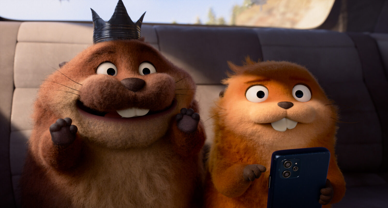 This image released by Disney shows Mabel Beaver, voiced by Piper Curda, right, and King George, vo...