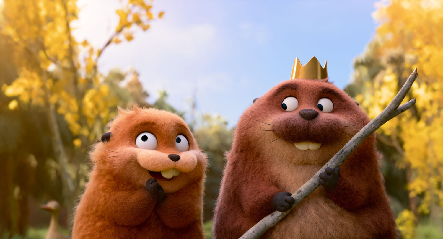 This image released by Disney shows Mabel Beaver, voiced by Piper Curda, left, and King George, voi...