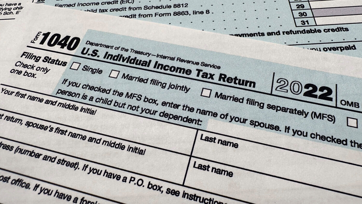 The Internal Revenue Service 1040 tax form for 2022 is seen on April 17, 2023....