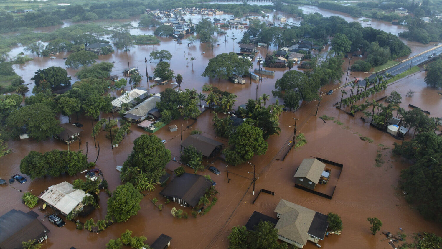 Floodwaters in Waialua, Hawaii, on Friday morning, March 20, 2026. (Craig Fujii, Honolulu Civil Bea...