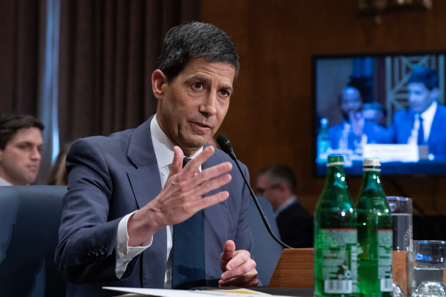 Kevin Warsh testifies during his nomination hearing to be a member and chairman of the Federal Rese...